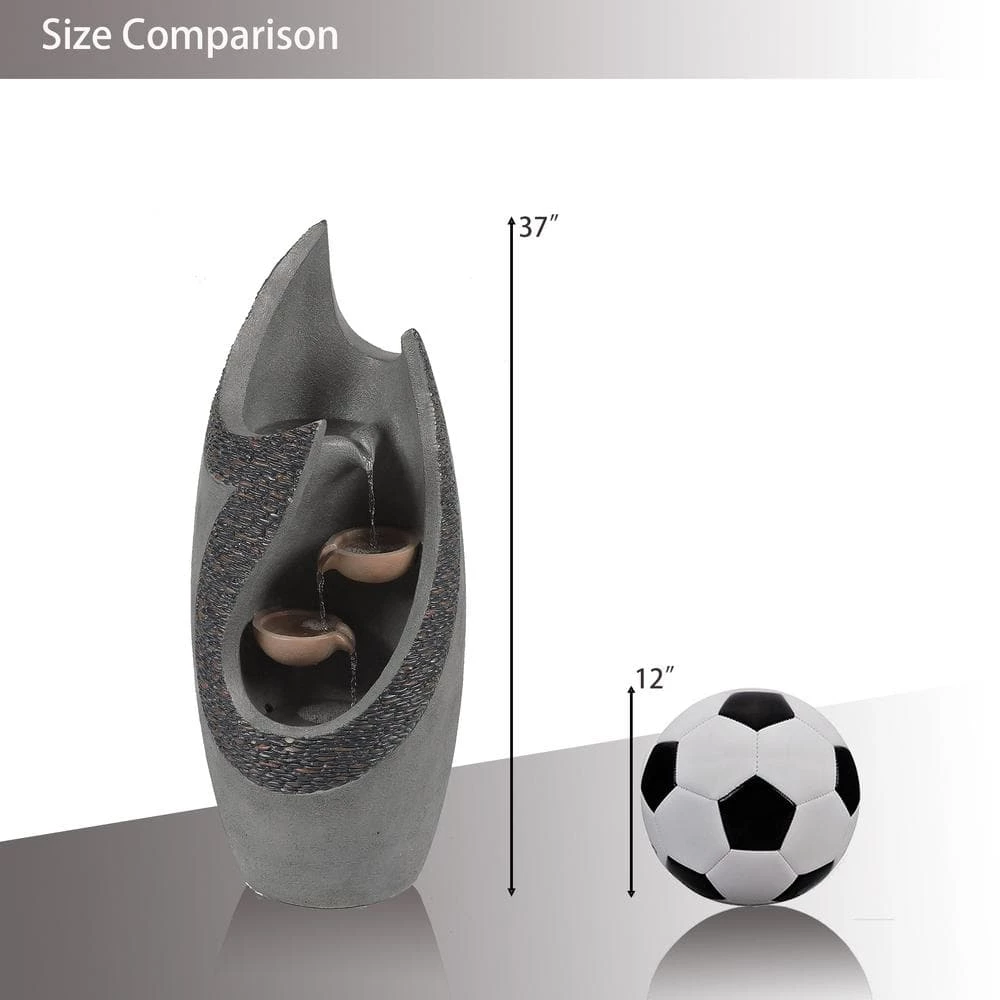 LuxenHome Cement Modern Tiered Patio Cascade Fountain with LED Lights - Image 4