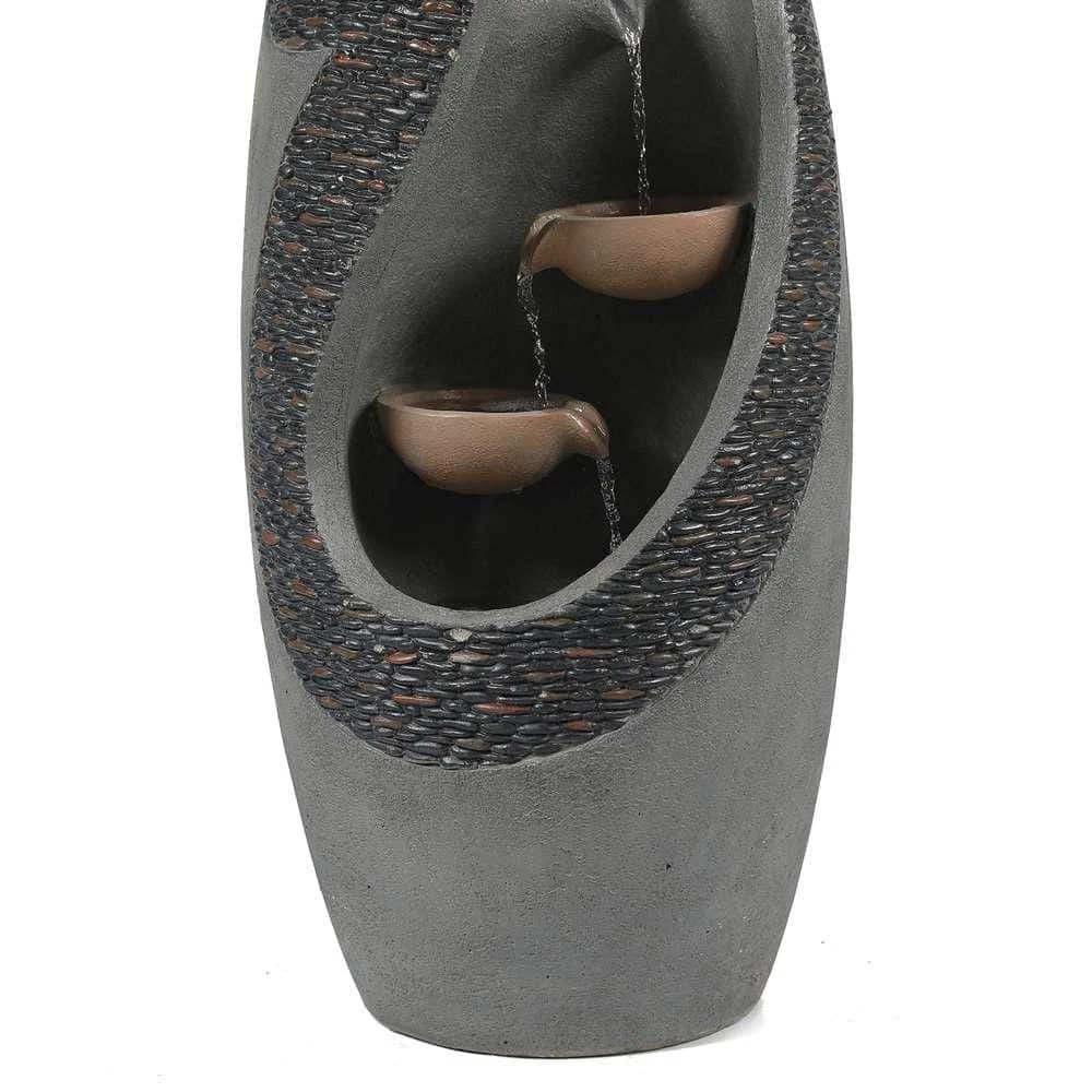 LuxenHome Cement Modern Tiered Patio Cascade Fountain with LED Lights - Image 3