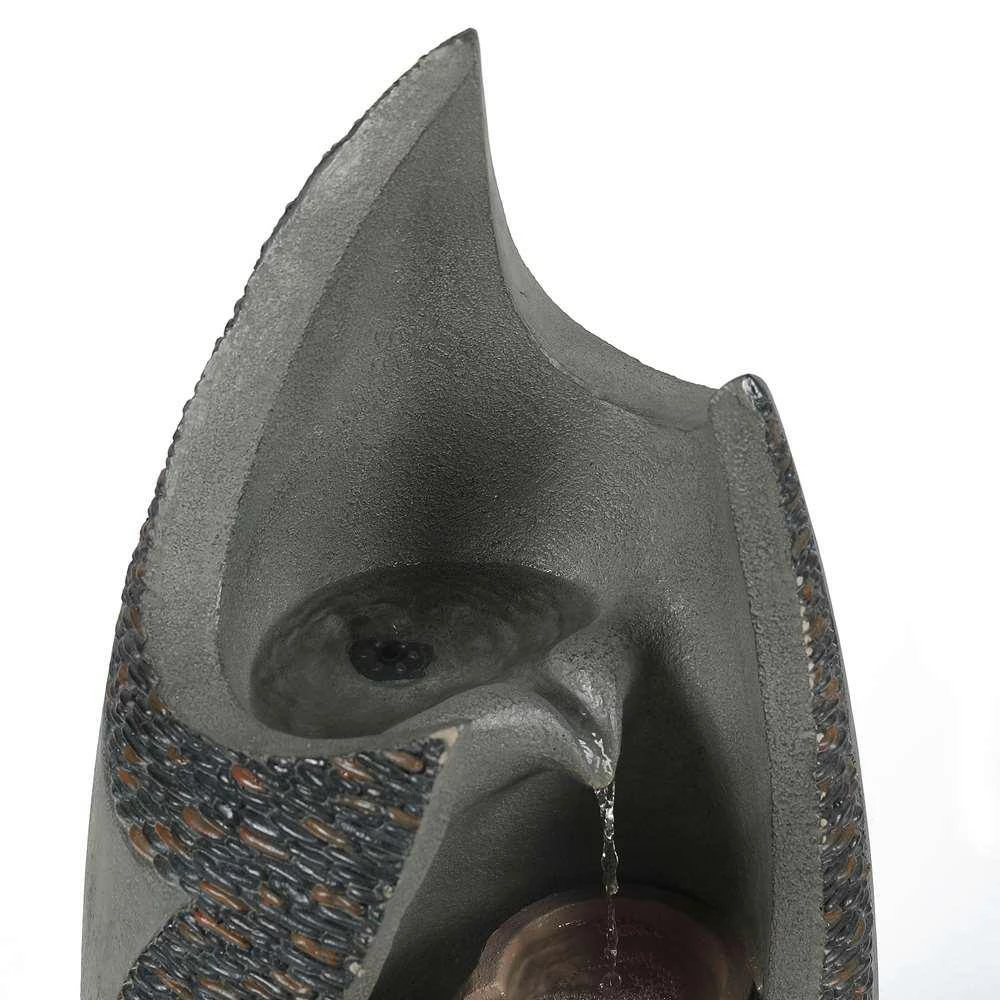 LuxenHome Cement Modern Tiered Patio Cascade Fountain with LED Lights - Image 2