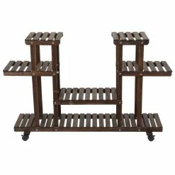 LuxenHome 6-Tier Wood Shelf Mobile Plant Stand