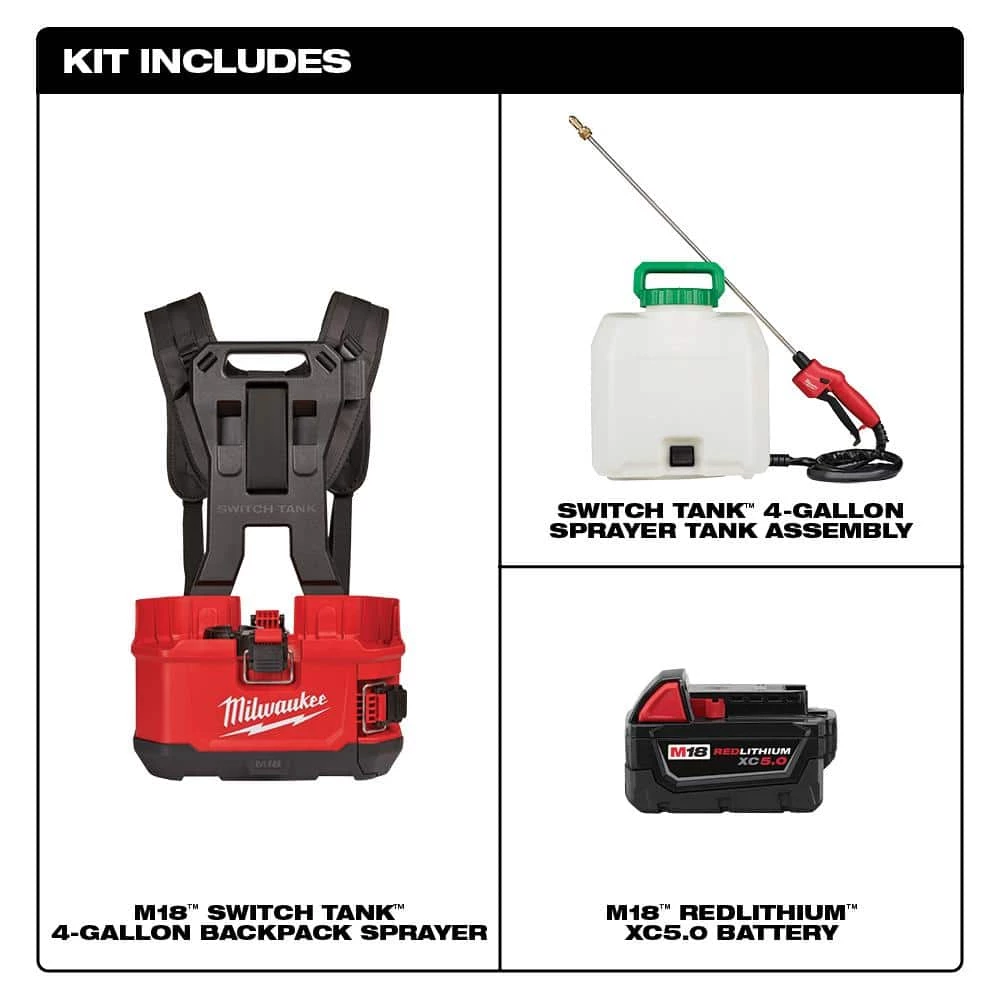 Milwaukee M18 18-Volt 4 Gal. Lithium-Ion Cordless Switch Tank Backpack Pesticide Sprayer with M18 5.0 Ah Battery - Image 2
