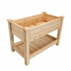 Outdoor Essentials Heirloom 2 ft. x 4 ft. Cedar Elevated Garden Planter with Shelf (Tool Free)