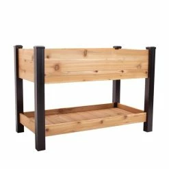 Outdoor Essentials Haven 2 ft. x 4 ft. Natural Cedar Elevated Garden Bed with Shelf (Vinyl Legs)