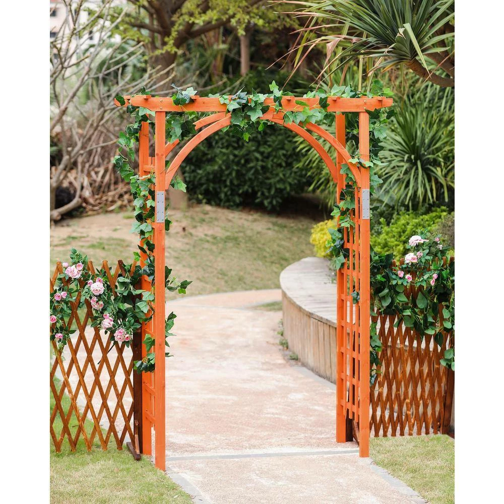 LuxenHome 85.04 in. x 62.99 in. Wood Garden Arbor - Image 9