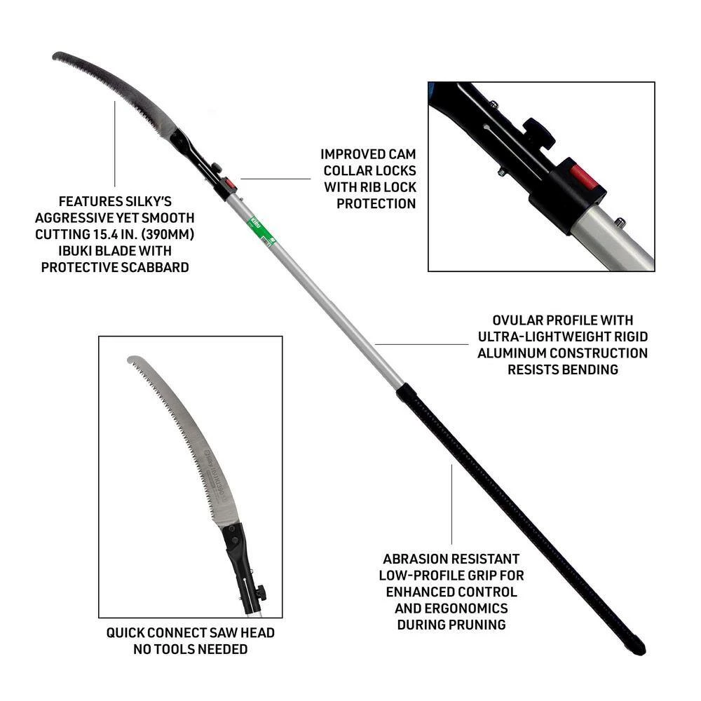 Notch Kiru 15.4 in. Chrome-Plated Ibuki Steel Silky Blade with 13 ft. Pole 2-Section Telescoping Aluminum Pole Saw - Image 4
