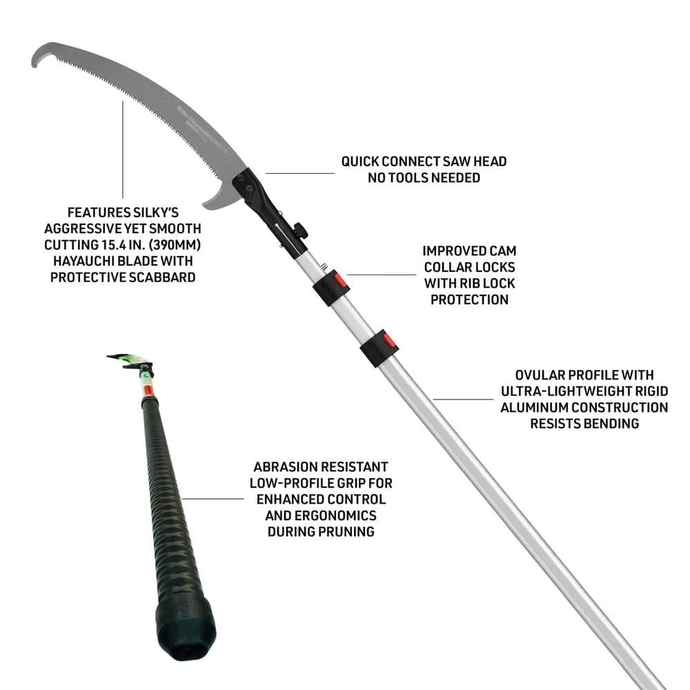 Notch Sentei 15.4 in. Chrome-Plated Hayauchi Steel Silky Blade with 16 ft. Pole 3-Section Telescoping Aluminum Pole Saw - Image 4
