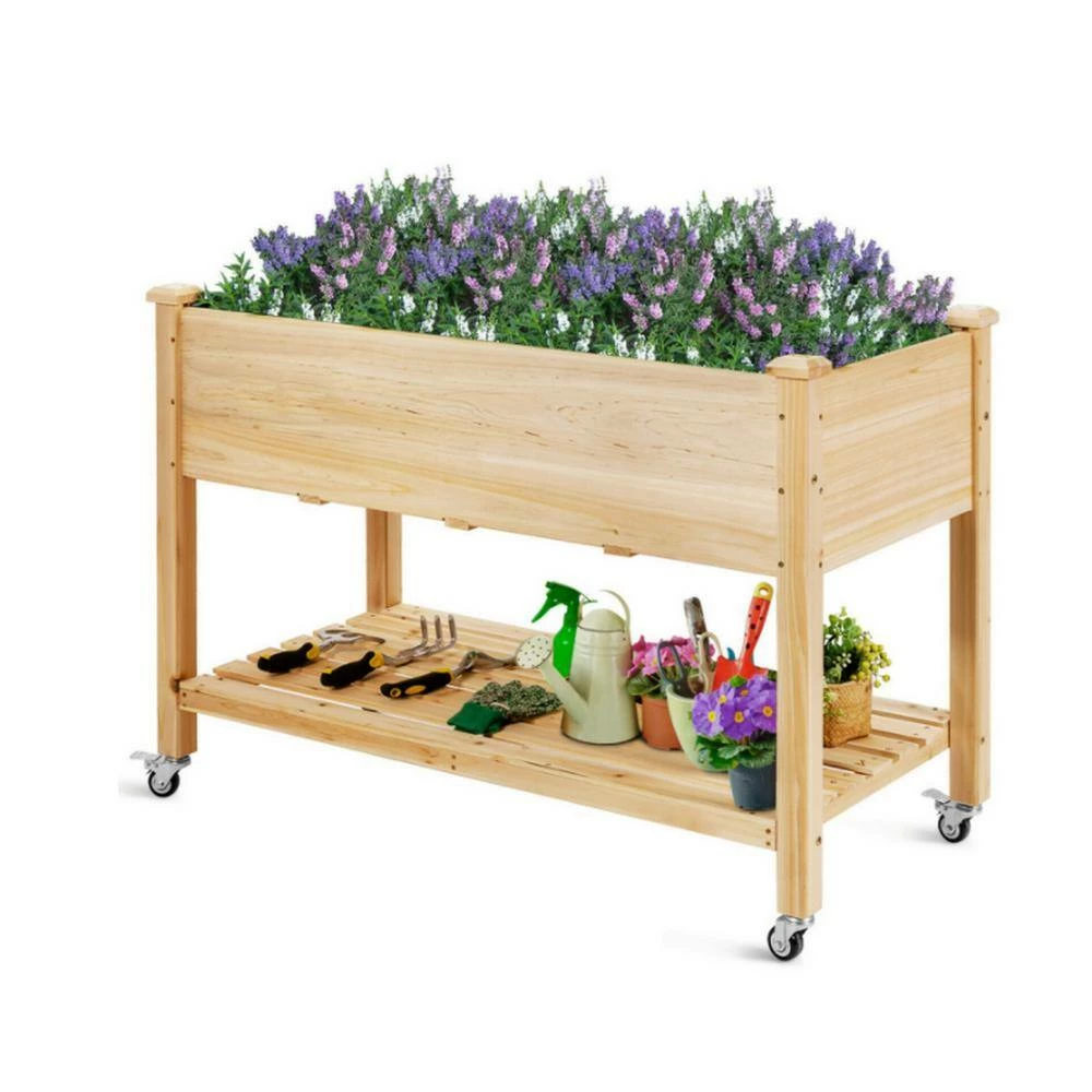 Ejoy 48 in. x 32 in. x 23 in. Wooden Elevated Planter with Shelf and Wheels - Image 6