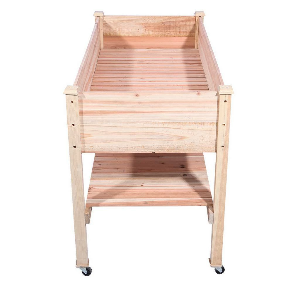 Ejoy 48 in. x 32 in. x 23 in. Wooden Elevated Planter with Shelf and Wheels - Image 5