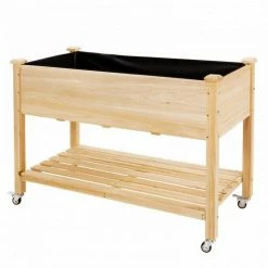 Ejoy 48 in. x 32 in. x 23 in. Wooden Elevated Planter with Shelf and Wheels