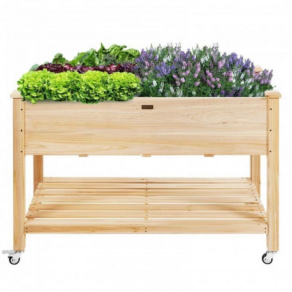 Ejoy 48 in. x 32 in. x 23 in. Wooden Elevated Planter with Shelf and Wheels - Image 4