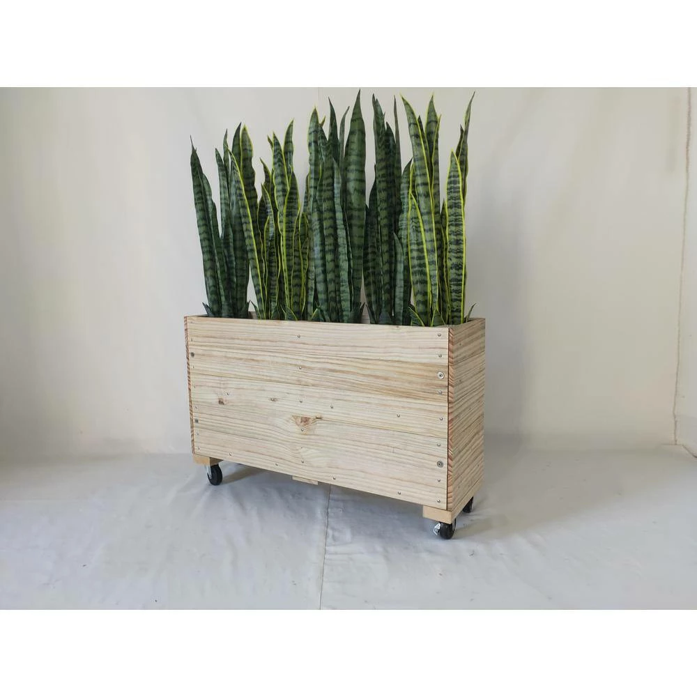 Ejoy 40 in. x 12 in. x 24in. Solid Wood Mobile Planter Barrier in Unfinished Wood Color - Image 9