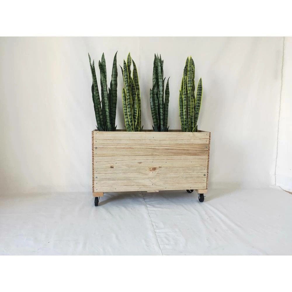 Ejoy 40 in. x 12 in. x 24in. Solid Wood Mobile Planter Barrier in Unfinished Wood Color - Image 8