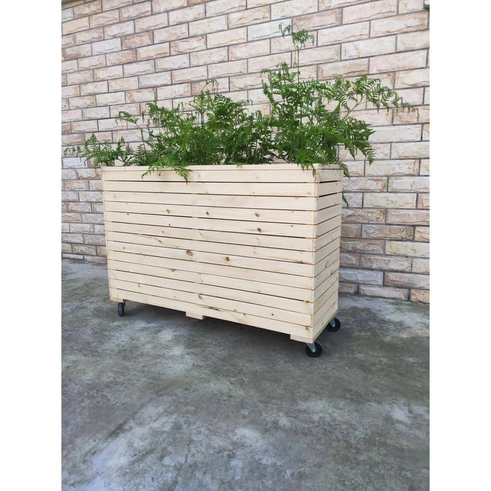 Ejoy 48 in. x 32 in. x 16 in. Solid Wood Mobile Planter Barrier in Unfinished Wood Color - Image 6