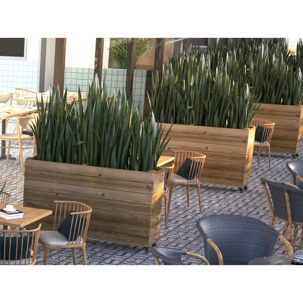 Ejoy 48 in. x 32 in. x 16 in. Solid Wood Mobile Planter Barrier in Unfinished Wood Color - Image 10