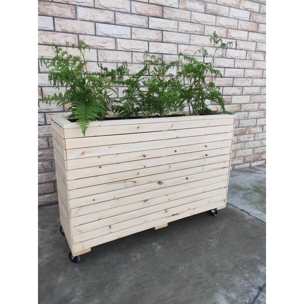 Ejoy 48 in. x 32 in. x 16 in. Solid Wood Mobile Planter Barrier in Unfinished Wood Color - Image 7