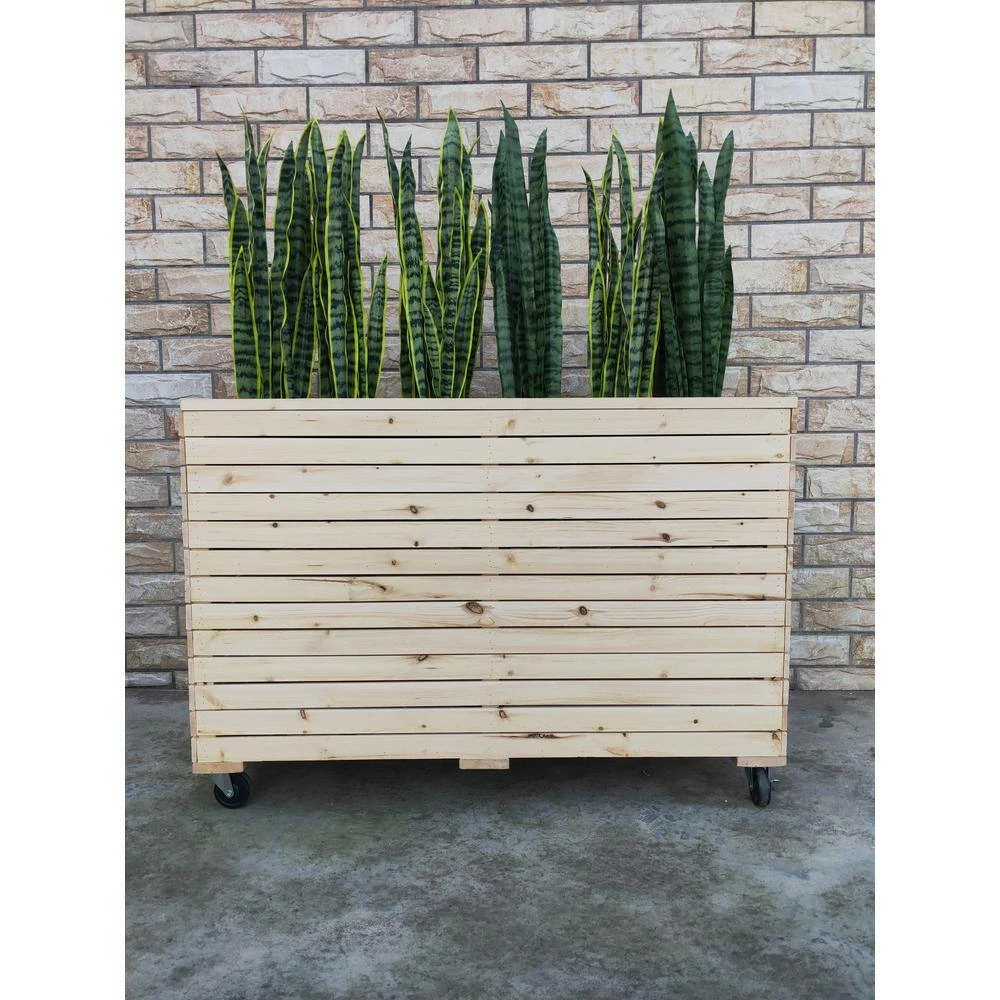 Ejoy 48 in. x 32 in. x 16 in. Solid Wood Mobile Planter Barrier in Unfinished Wood Color - Image 5