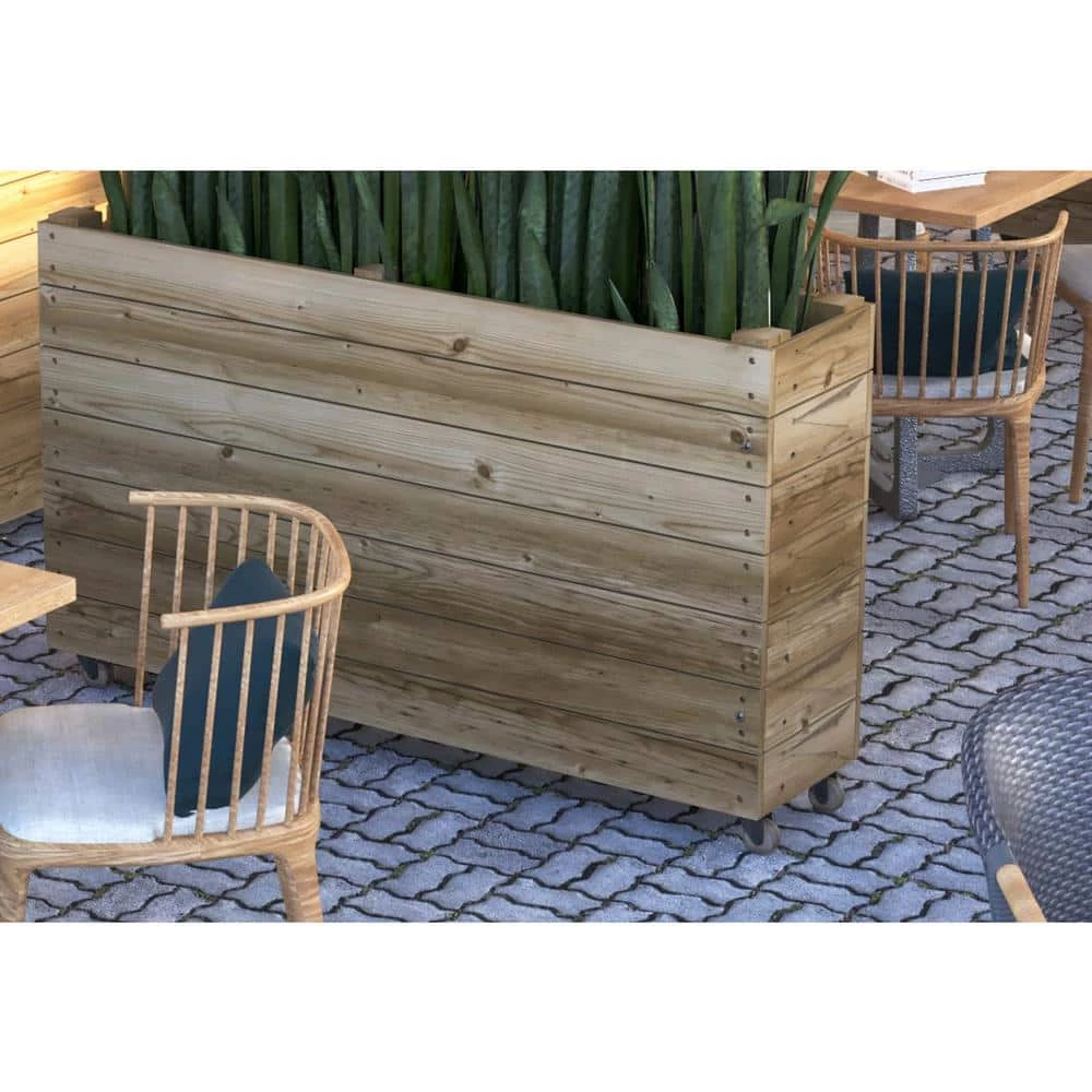 Ejoy 48 in. x 32 in. x 16 in. Solid Wood Mobile Planter Barrier in Unfinished Wood Color - Image 3