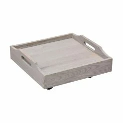 Wagner 11.4 in. Dia, 3.3 in. H Gray Square Wooden Tray Plant Caddy with No-Show Casters