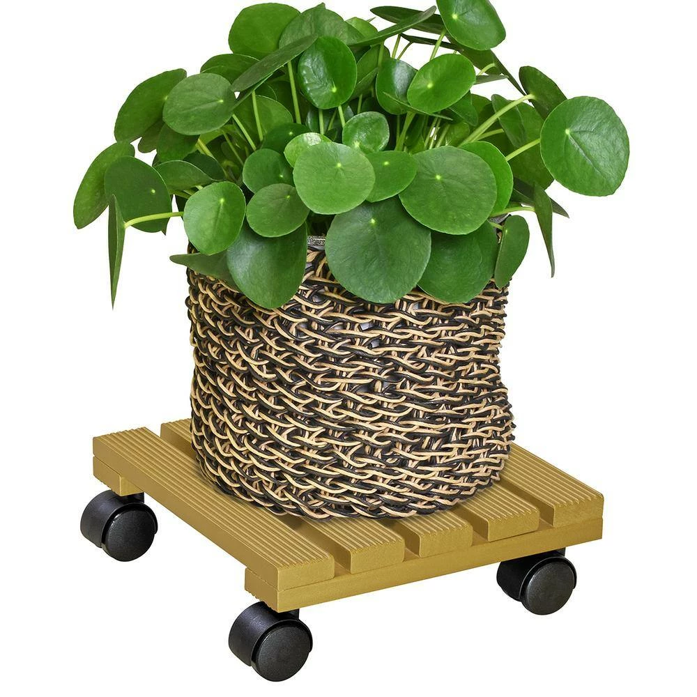 Wagner 9.8 in. Dia, 3.25 in. H Gold Square Poplar Wooden Plant Caddy - Image 2