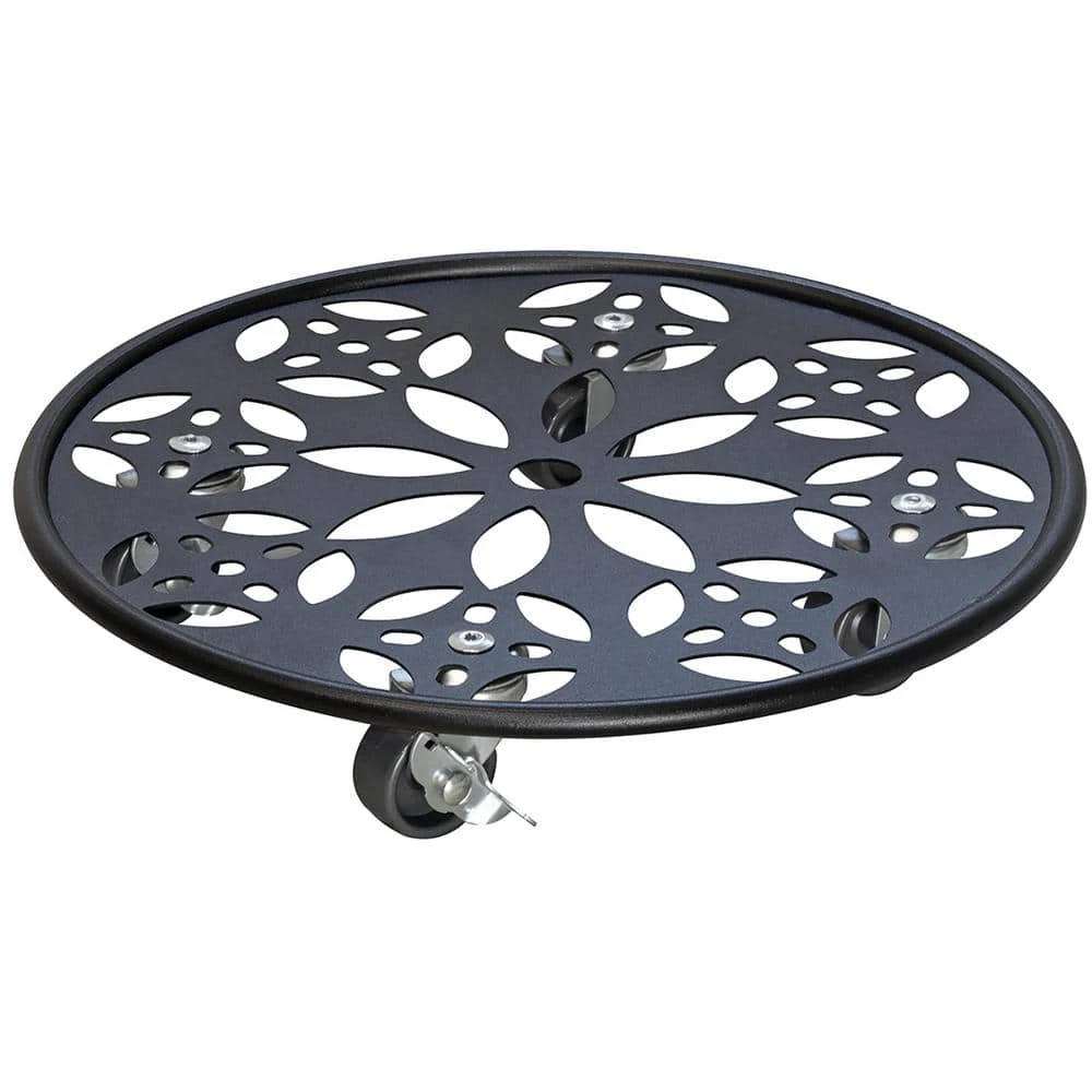 Wagner 11.8 in. Black Round Flower Steel Plant Caddy
