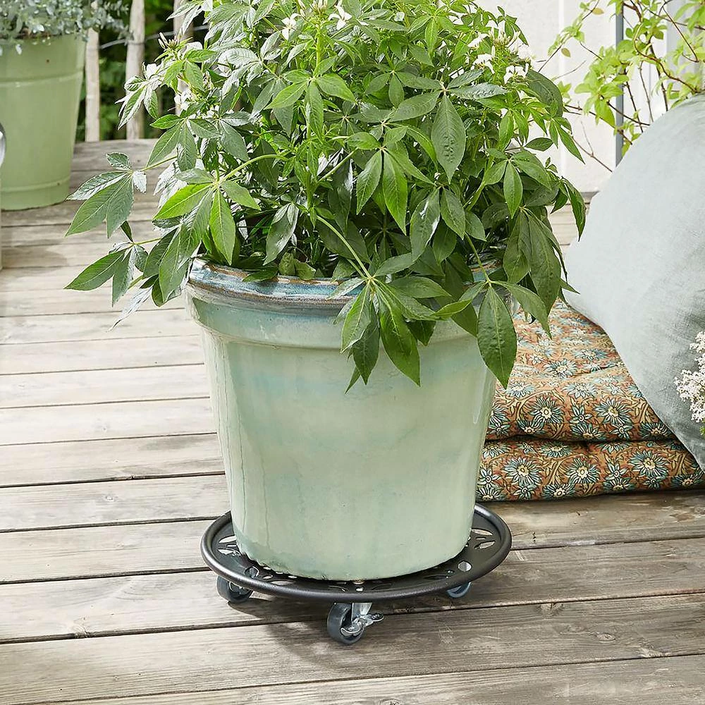 Wagner 11.8 in. Black Round Flower Steel Plant Caddy - Image 2