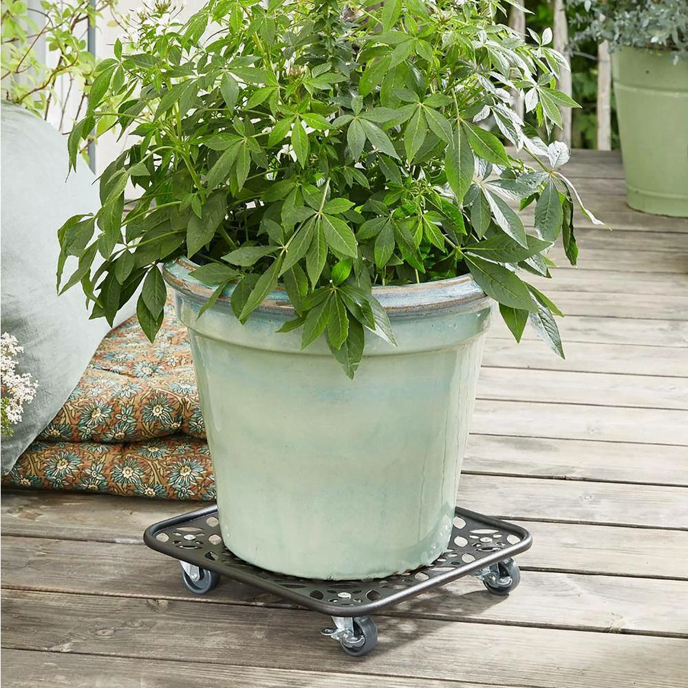 Wagner 11.8 in. Black Square Flower Steel Plant Caddy - Image 2