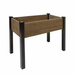 Outdoor Essentials Haven Rustic 2 ft. x 4 ft. Weathered Brown Elevated Garden Planter