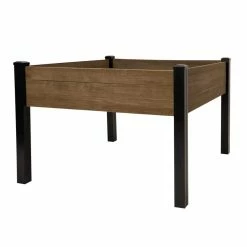 Outdoor Essentials Haven Rustic 4 ft. x 4 ft. Weathered Brown Elevated Garden Planter