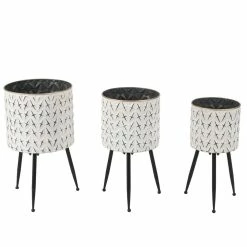 LuxenHome 3 Piece Standing Metal Round Planters