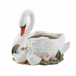 LuxenHome White Resin Swan Planter