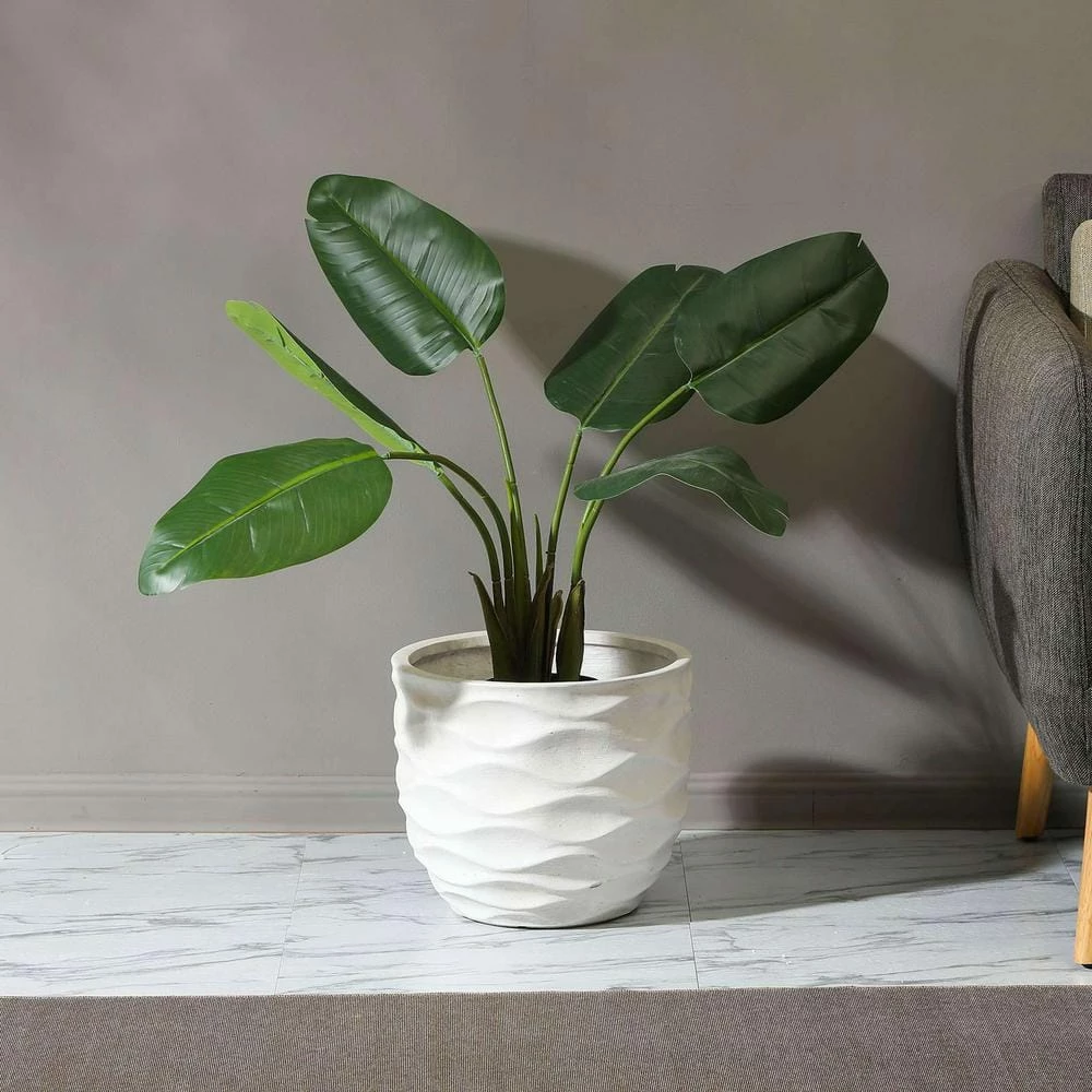 LuxenHome White Wavy Design MgO Fiberclay Planter - Image 3