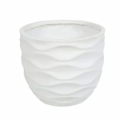 LuxenHome White Wavy Design MgO Fiberclay Planter
