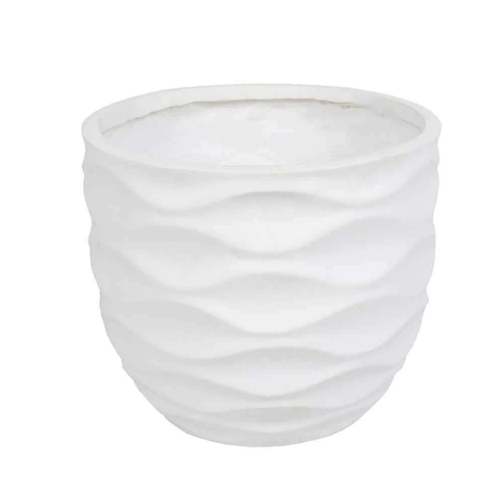 LuxenHome White Wavy Design MgO Fiberclay Planter