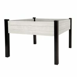 Outdoor Essentials Haven Rustic 4 ft. x 4 ft. Antique White Elevated Garden Planter